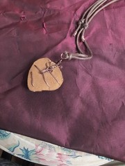 Handmade Honduras Lenca Pottery Shard Copper Wire Wrapped Pendant on Leather