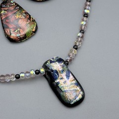 Fused Dichroic Glass Necklace Pendants Lot Of 4 Pink Blue Gold Black Red Tones