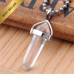 Natural Gemstone Bullet Pendant Necklace Quartz Crystal 18in Steel Chain Women
