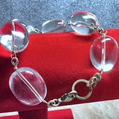 Women Bracelet Clear Glass Bead Gold Tone Wire Connection 7.0 By NCB Jewelry