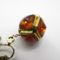 Dangle Chain Orange Glass Vintage Clip On Earrings MCM