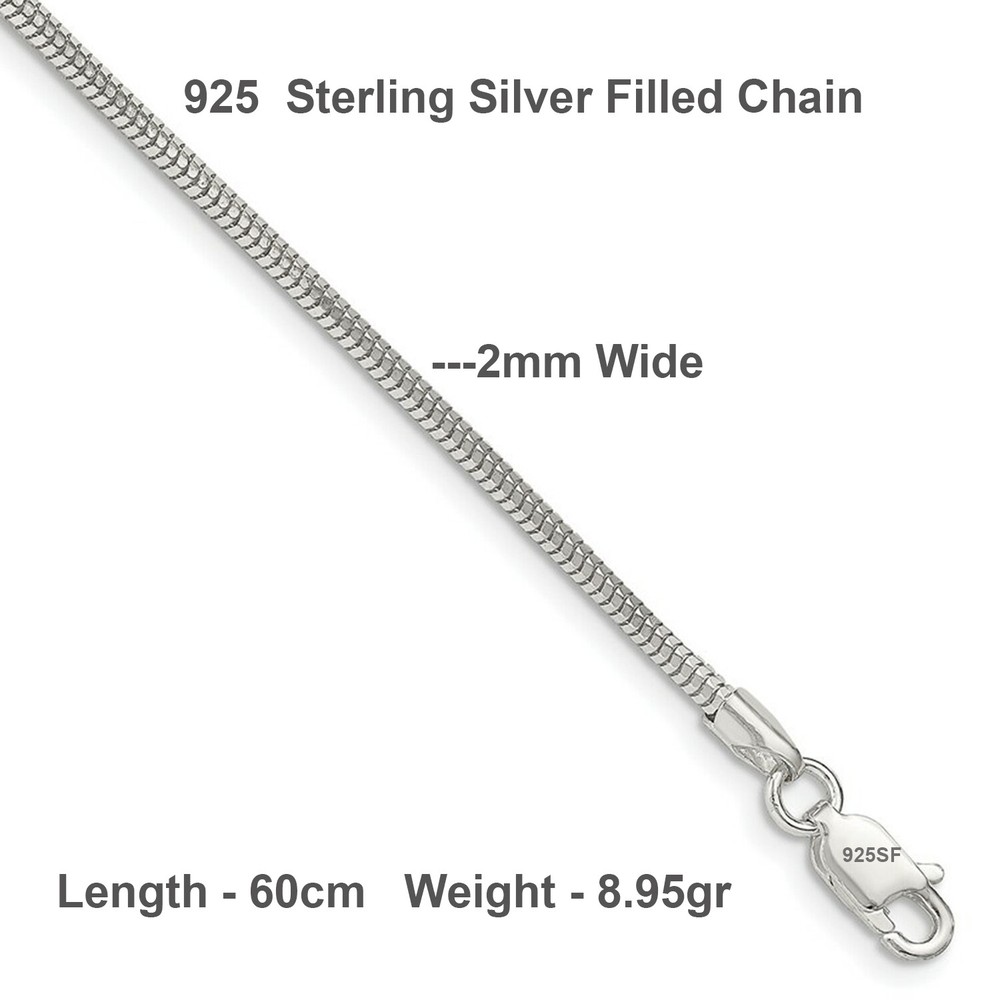 Necklace Real 925 Sterling Silver Filled Solid Fine Snake Link Ladies Chain 60cm