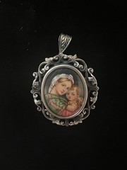 Italian 800 Silver Mother & Child Portrait Brooch / Pin /pendant