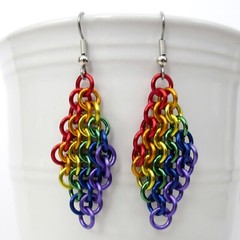 Rainbow gay pride earrings, handmade chainmail Euro 4 in 1 weave, LGBTQ jewelry
