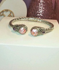 Sarda Pink Mother Of Pearl Mosaic & Mystic Topaz Tip To Tip Silver Bracelet 29g