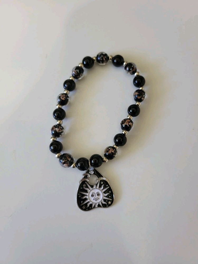 Handmade Halloween Oujia Planchette Beaded Bracelet Glow The Dark Celestial Sun