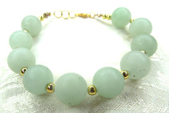 14 K Gold and Green Aventurine Gemstone Bracelet Handmade Bead Adjustable Chunky