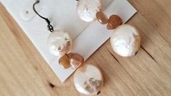Genuine PEARL& STONE Earrings, 1.75″ long, 925 Sterling SILVER, Hand Made in USA