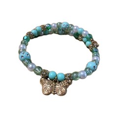 Handmade 10in Wrap Bracelet- Rhinestone Spacers, Glass, Plastic-3 Butterflies.