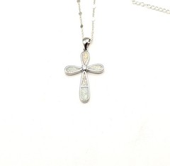 Silver Opal Cross Pendant – Adjustable Necklace – Christian Gift for Her