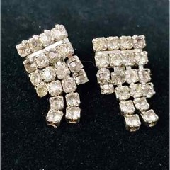 Vintage rhinestone earrings dangle art deco squared screw back .5″x.75″