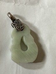 Thick Natural Slab Of Green Serpentine Pendant With 925 Sterling Silver Bail