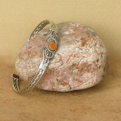 Natural Stone Cuff Bracelet-Orange Jaspe – Artisan Hand-Made in Peru-Fair Trade