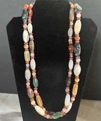 Multicolor Natural Agate Oval Beaded Statement Necklace XLong 52” Beggar