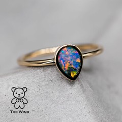 Geometric Pear Shaped Australian Doublet Opal Engagement Wedding Ring 14K Yellow