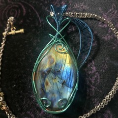 Labradorite Copper Wire Wrapped Pendant. Beautiful Colors And Flash. Hand Made.