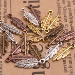 100Pcs Antique Silver/Gold/Bronze Feather Leaves Charm Pensant Finding15MM H3158