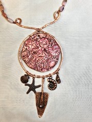 SEALIFE: Genuine Thulite & Pink Opal In Artisan Assemblage Copper Necklace