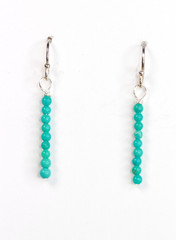 Turquoise Earrings Blue 2mm Ball Tiny Gemstone .925 Sterling Silver 1 1/4″