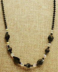 A21) Beautiful Black & Clear Faceted Crystal Necklace – Sterling Silver