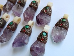 ✨Unique Lot of 10 Amethyst / Turquoise Peruvian Pendants Handmade Alpaca Silver✨