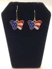 Dangle/Drop/Costume/Fashion/ Red White & Blue~ Butterfly~ Gold Plated Earrings!!