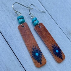 Min Favorit Faux Leather Genuine Turquoise & Silver Pl Artisan Earrings