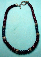 Artisan Faceted Ruby/Sapphire Sterling Silver Beaded Necklace 16″