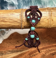 Adjustable Braided Cord Tie Beaded Bracelet Brown/Blue Round Beads Unisex