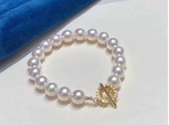 Natural Pearl AAAA9-10mm Japanese Pearl Bracelet 925s/7.5-8in