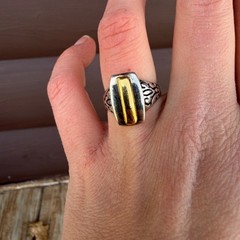 Silver & Gold Two Tone Mixed Metal Statement Ring Sz 7.5-8 Boho Artisan Filigree