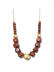 Women’s 18” Wood Chunk Bead Necklace W/ Gold Accents. Fashion Jewelry Necklace.