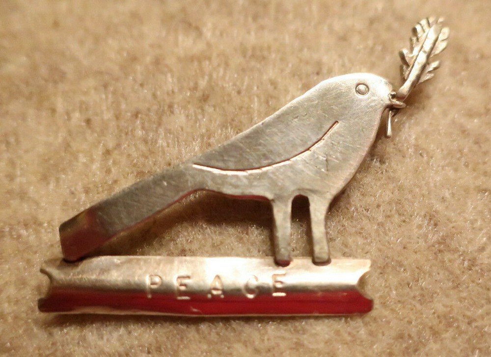 Peace Bird with Branch Pin; Sterling Silver; Made in USA by Peggy Johnson, 2009