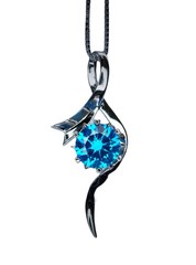 Round Blue Topaz Necklace – Sterling Silver Swirl Bow Infinity 2 CT Blue Topaz