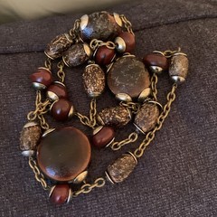 Antique VTG Natural buckeye nut bead handmade necklace. Victorian ? Read
