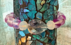 STACKABLE ENERGY BRACELET by Connie MOP HEART IRIDESCENT faceted CRYSTAL PURPLE