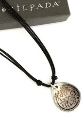 SILPADA Sterling Silver CARVED BLACK LIP SHELL Brown Leather Necklace~#N1446