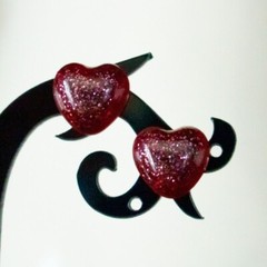 Handmade Heart Stud Earrings – Resin and Glitter – Gothic Halloween Valentine