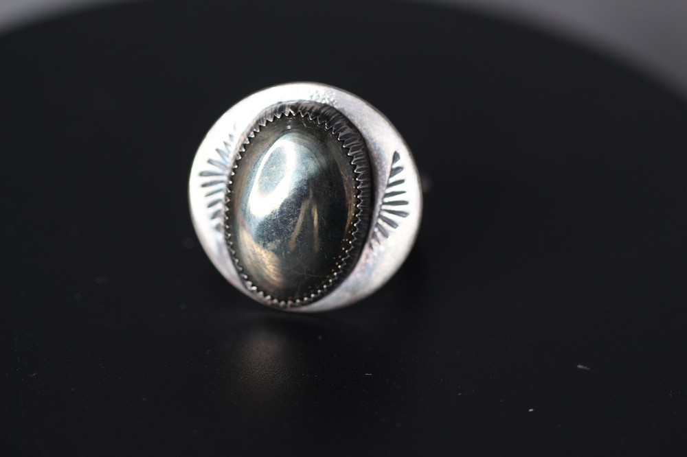 Pyrite Cabochon Gemstone .925 Sterling Silver Bezel ring 10.5 Fools Gold natural