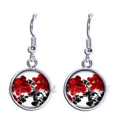 Pretty Asian Floral Design Handmade Resin Dangling Earrings 16MM SIZE