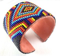 HANDMADE NATIVE STYLE LEATHER BEADED UNISEX BLACK CUFF BRACELET LEATHER USA