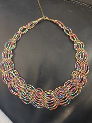 Multicolor Seed Bead Bib Collar Necklace Boho Statement Unsigned Costume Jewelry