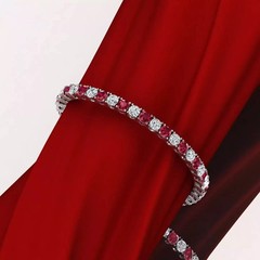 9Ct Natural Round 4 mm Ruby & H-VS1 Diamond Tennis Bracelet 14K White Gold 7.5″