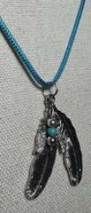 Silvertone Feathers Pendant On A Turquoise Cord Necklace By 927 Designs