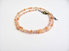 Peach Choker Necklace Seed Bead Multi Shape Boho Summer Antiqued Brass