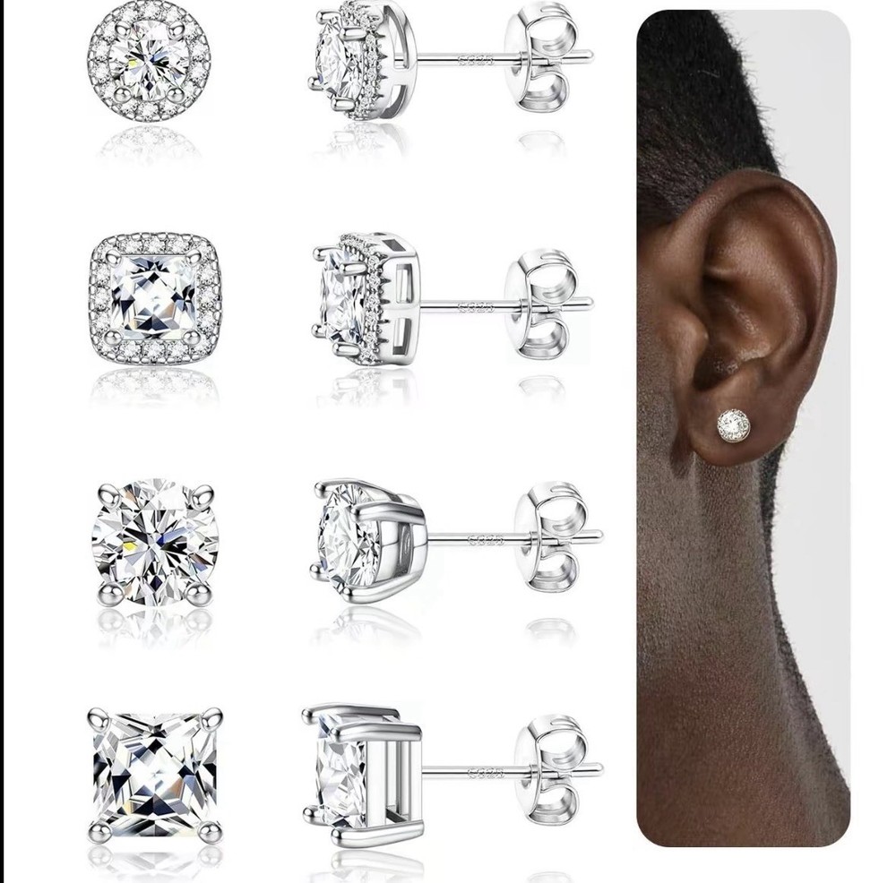 4-Pair Hypoallergenic Back Stud Earrings Set for Sensitive Ears, 316L Stainle…