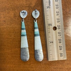 Vintage Handmade Boho Drop Earrings Butterfly Post Thread Wrapped Stripes 3”