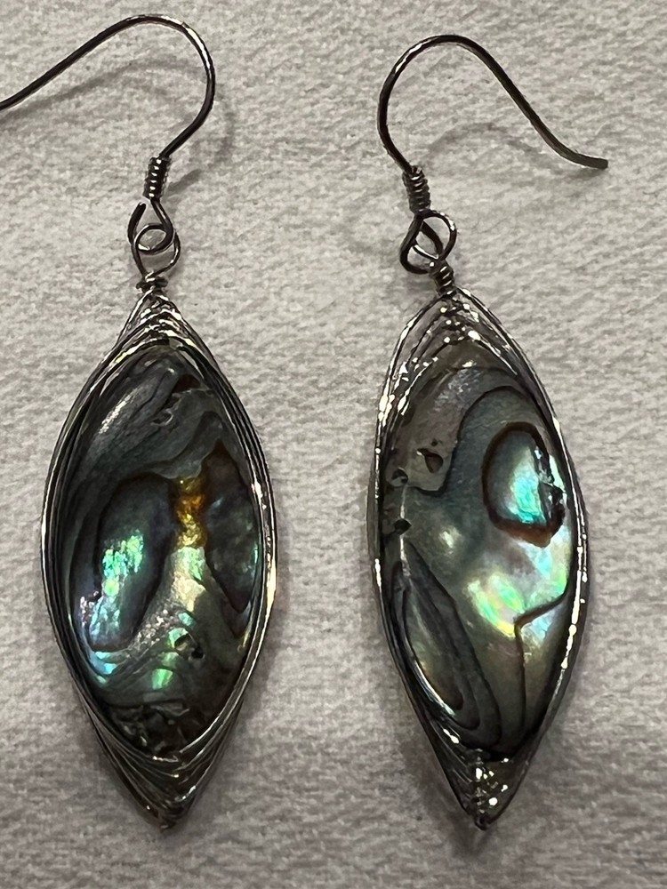Abalone Sterling silver pierced earrings 925 pointed oval dangle drop Jay King