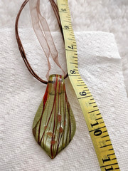 Hand Blown Murano Style Glass,Brown Pendant Necklace oblong Shape.41