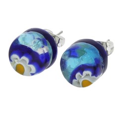 Glass Of Venice Murano Glass Earrings Studs – 3/8-Inch Round Stud Earrrings Blue